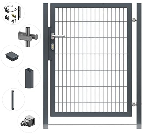 Gartentor Premium für Doppelstabmattenzaun Anthrazit inkl. Schloss Schlüssel Torpfosten Füllung 8/6/8 Höhe: Höhe 1400 mm Torbreite: Breite 1200 mm