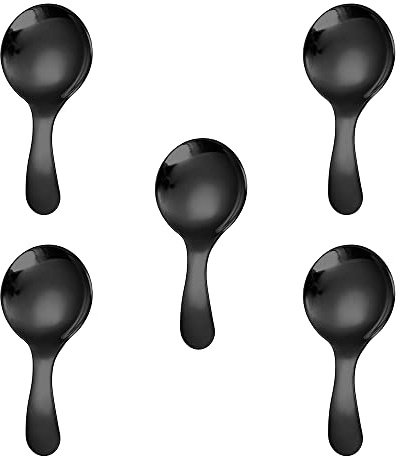 5 x kleine runde Löffel aus Edelstahl, kleine runde Löffel für Salz, Gewürze, Dessert, Tee, Kaffee (schwarz)