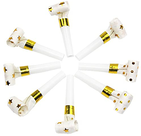lasenersm 30 Pieces Party Blower Noisemakers Blowouts Whistles Party Squawkers Fringed Noise Maker Blowouts Noisemakers Funny Party Blowouts Blowers Musical Blowouts Party Horns Noisemakers, Golden