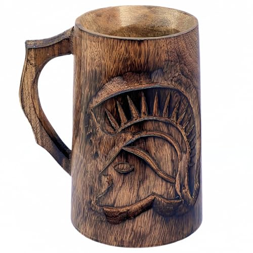 collectiblesBuy Handcrafted Rustic Spartan Roman Greek Warrior Helmet Design Wooden Beer Mug Tankard Wood Stein Eco-Friendly Mango Wooden - Best for Men, Groomsmen
