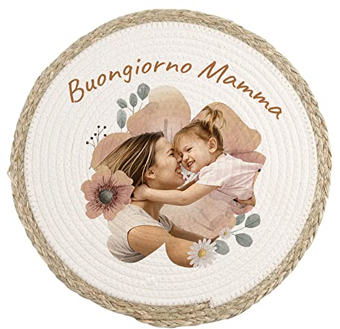 Buongiorno Mamma Tovaglietta Alimentare in Vimini Personalizzata con Foto Idea Regalo Festa della Mamma 2023 Compleanno Natale Pasqua Sottopiatto Colazione Pranzo Cena Casa Ufficio