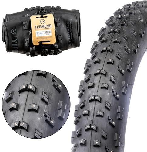 Fat Bike Tire for Bike and Bicycle by Terrene - Yippee Ki Yay Light Studded Crown 27.5x4.3 Inch Lightweight, Tubeless, All-Season, Stud Capable Bike Tires for Snow and Ice - Fat Tire Accessories
