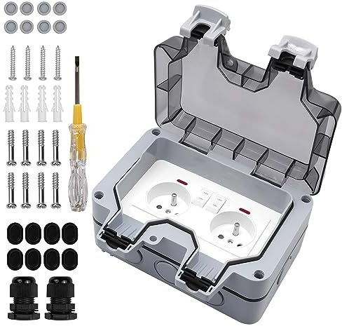 ARCELI prise Extérieure étanche avec Interrupteur et Témoin Lumineux, Prises et Interrupteurs Étanches pour Cuisine, Salle de Bain, Jardin