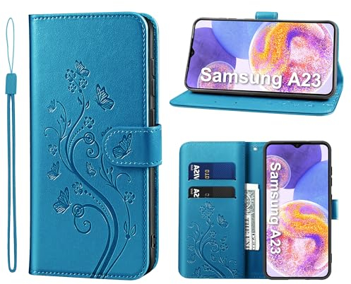 KRAFTCARE Samsung Galaxy A23 5G Hülle mit Kartenfach, Geld Slot, Ständer, Magnetic Closure - Flip Case Leder Schutzhülle Tasche für Samsung A23 5G, Blau