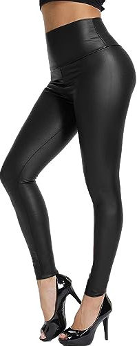 Olasfa Leggins Cuero Mujer Push Up Cintura Alta Pantalones Elasticos | Leggins Termicos Invierno Pantalon Cuero