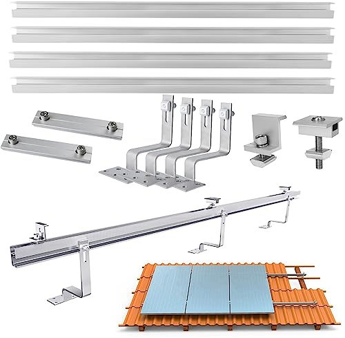 Warmfay Solarmodul Halterung Aluprofil Ziegeldach Montageset für 2 x Solarmodul Breite 1305mm,Halterung für Solarmodule Montageschiene Lange 1150mm/1500mm,Dachhaken Photovoltaik Dachziegel