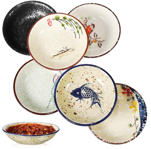 UPKOCH 6 Pack 4 Inch Ceramic Sauce Dishes Compact Dip Bowls for Soy Sauce Condiments Snacks Dollhouse Miniature Kitchen Accessories