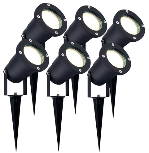 Ledvion 6er Set Gartenstrahler mit Erdspieß IP65 3W 4000K GU10 dimmbar | Fuer Garten Terrasse Einfahrt Wege Beete und dekorative Aussenbeleuchtung