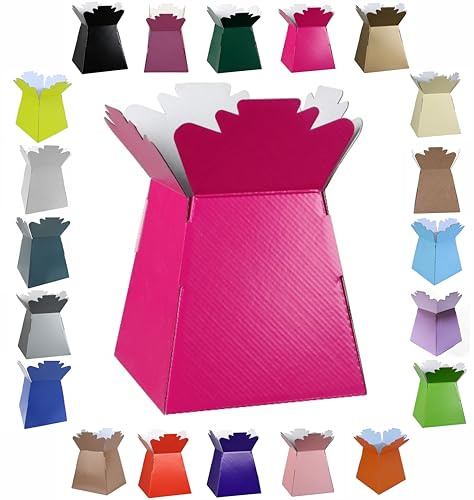 Glossy Vibrant Bouquet, Flower Box/Vase - Transportation Display, Presentation Boxes (5, Fuchsia)
