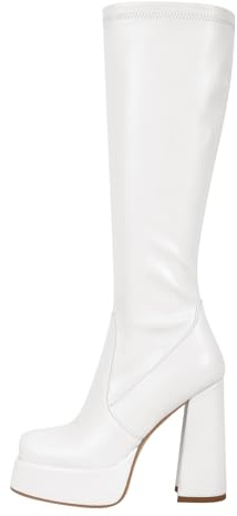 MissHeel Botas de plataforma de caña larga Tacón bloque Tacones altos Dedos Cuaticos Botas hasta la rodilla
