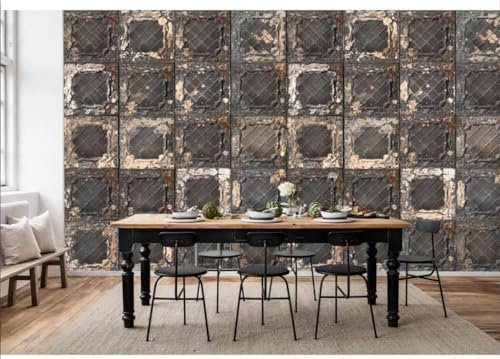 Fototapete Blumen 3D Tapeten 3D Effekt Wohnzimmer Schlafzimmer Vliestapete Vintage Nostalgie Zerbrochene Zinnwand Natur Grau Graffiti Steinoptik Kinder Tapeten