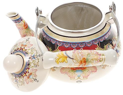 LeGDOr Emaille-Teekanne, japanische Teekanne, Edelstahl-Wasserkrug, Wasserkocher mit Sieb, Induktions-Teekessel, Emaille-Teekessel, Kaffeefilter, Becher mit Deckel mit Deckel, Campingkocher