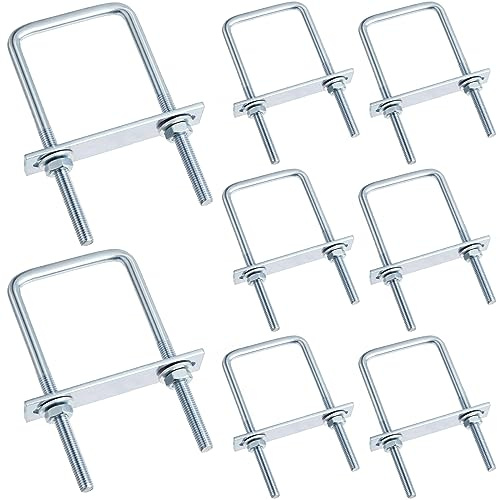 Juego de 8 pernos cuadrados en U de acero al carbono con tuercas, placa de marco, arandelas redondas para remolques de veleros, tubos, suministros industriales (60 x 120 mm)