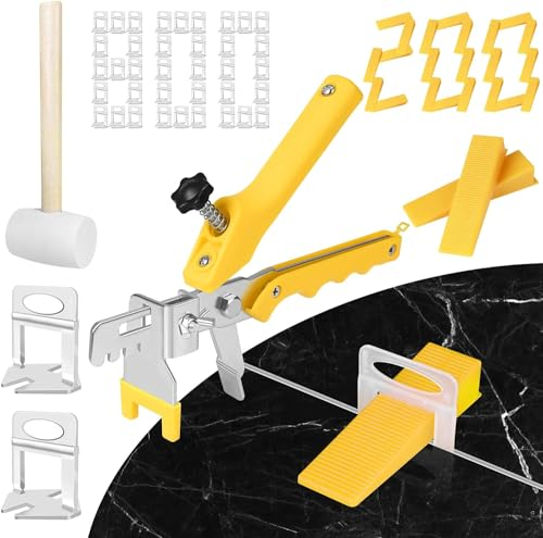 Tile Leveling System 1/16 Inch with Plier and Rubber Hammer - 800Pcs Tile Spacers Leveling Clips and 200Pcs Reusable Wedges Tiling Tools for Floor Wall Ceramic Tile Stone Installation - Yellow