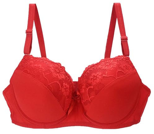 AMDOLE Front Fastening Bras for Women UK 40/90 42/95 44/100 BCDE Cup Bra Sexy Lace Bra for Women Lingerie Plus Size Super Push up Bra (Red, 85C)