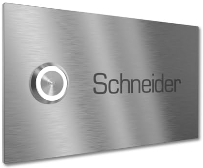 Graviers Design Einfamilien Türklingel mit LED Klingeltaster 1 Name Gravur - V2A Edelstahl Klingel 140x80 mm - Unterputz wählbar Aufputz für Haustür Einfamilienhaus