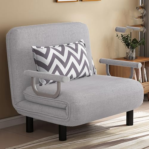 Umwandelbares Schlafsofa, 3-in-1-Klappbett mit 5-fach verstellbarer Rückenlehne und Kissen, faule Chaiselongue-Couch, kleiner Futonstuhl, Couch für kleine Räume, grau, 80 cm