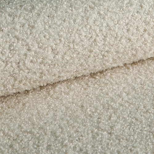 HEKO PANELS Bouclé Tena, Polsterstoff Möbelstoff, Perlenfarbe, 1 m x 1,42 m | Frottier-Velours Meterware zum Nähen, für Deko & Kissenbezüge, schwerer Bouclé Möbelstoff DIY Nähen