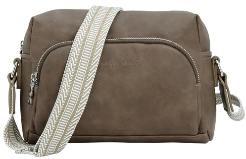 JENNIFER JONES – Modische Damen Umhängetasche – Crossbody Bag mit gewebtem Schultergurt - Taupe