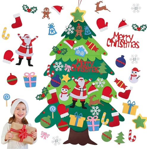 Albero Di Natale In Feltro, Albero Di Natale Con 32 Pezzi Ornamenti Pendenti Rimovibili, Decorazioni Per Albero Di Natale Fai Da Te, Decorazioni Per Appendere, Regalo Di Natale Per Bambini