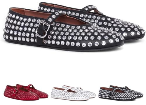 Ballerines plates Mary Jane avec strass et bout rond pour femme