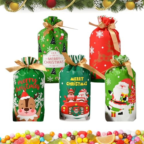 Geschenktüten Weihnachten, 50 Stücke Weihnachten Geschenkbeutel Mit Kordelzug, Weihnachtstüten Süßigkeiten, Kekstüten Für Kinder Verpacken Für Geschenkverpackung Weihnachten Kekstüten Weihnachten