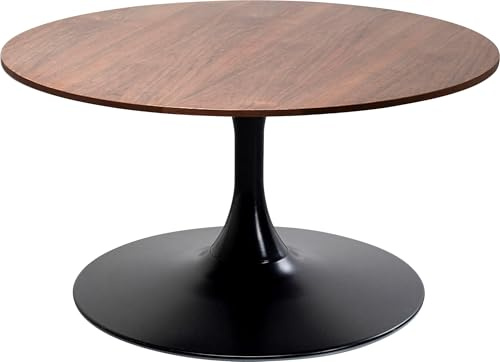 Kare Design Schickeria Table Basse en Noyer, Noir/Marron, diamètre 80 cm, Table d'appoint, Table de Salon, Aspect Bois, Structure en Acier, Ronde, rétro