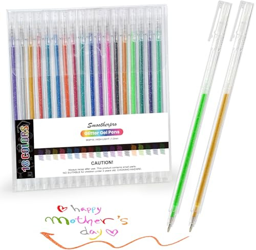 SMOOTHERPRO Gelstifte Glitzer Glitzerfarbe Kugelschreiber 1,0 mm 18 Stück | Für Malbücher, Karten, Tagebuch, Bastelarbeiten, Zeichnen, Schreiben