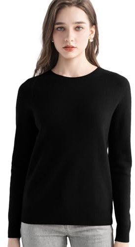 Chanyarn Maglione da Donna 100% Puro Cashmere 2024 Autunno Inverno Girocollo Manica Lunga Pullover Lavorato a Maglia (Black,L)