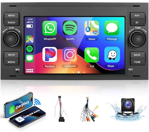 VECHTEL 2G+64G Autoradio pour Ford Focus Fiesta C/S-Max Transit Galaxy Mondeo Connect avec CarPlay Android Auto sans Fil, Écran Tactile 7 Pouces Autoradio Android 13, GPS WiFi Bluetooth