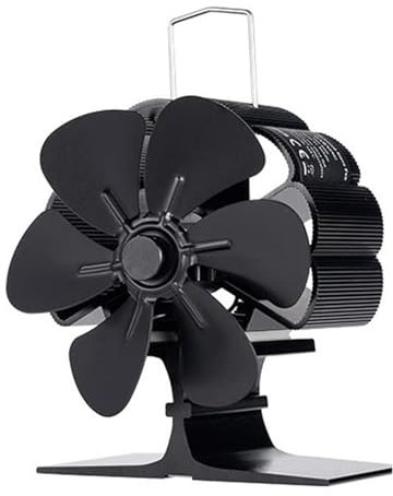 HBALDTEDC Burner Fan Silent, 6 Blade Mini Stove Fan Heat Powered Log Wood Fireplace Fan Burner Eco Quiet Energy Saving Home Warm Efficient Heat Distribution(With Thermometer)