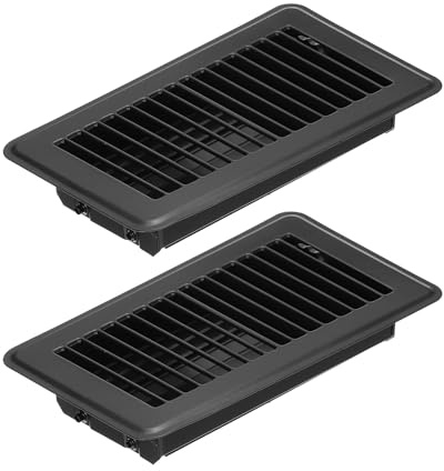 PATIKIL 8 X 4 Pulgadas Rejilla de Suelo, 2 Piezas Cubierta de Ventilación de Aire Resistente de Acero Ajustable Decorativa Rejillas de Suelo Fáciles de Ajustar, Negro
