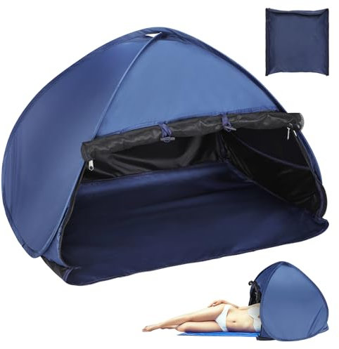 Yaskyly Pop Up Beach Tent, SPF 50+ Beach Headrest Tent Mini Personal Sun Shelter Pet Mesh Beach Tent Face Head Shade Protection Tent Storage Bag Beach Canopy with Quick Setup for Camping (Navy Blue)