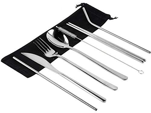 MMRTDJDR Cuillères à café 8pcs en Acier Inoxydable Fourchette Couverts Couverts de Couverts en Paille ， décoration de Table à Manger à la Maison ， Accessoires de Couverts (Argent)