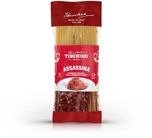 Tiberino 1888 Spaghetti all’Assassina – Ricetta Tradizionale Barese con Peperoncino – Confezione da 200g – Pasta Pronta Gourmet, Sapore Intenso e Piccante, Made in Italy