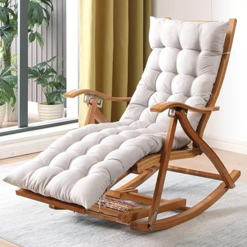 GXXINGIN Schaukelsessel, zusammenklappbarer Liegestuhl, weich gepolsterter Lazy Chair Glider für Balkon, Pool, Hinterhof, Freizeitstuhl aus Holz, Old Man Chair (hellgrau)