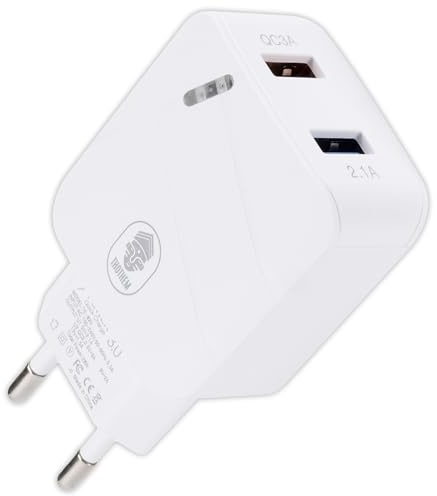 Caricatore USB con Doppia Porta 5V/2.1A – Presa USB da Muro per la Ricarica di Cellulari, e-Reader e Tablet