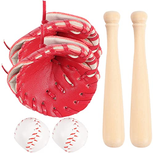 HEMOTON Mini Baseball Set with Glove Bat and Ball Portable Sports Decor Keychain for Kids Collectors Dollhouse Accessories