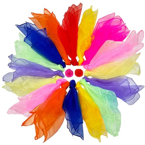 Druuzyl 18 Foulard Giocoleria 60x60cm - Chiffon colorato- Set 9 Colori per Danza, Circo e Giochi - Sciarpe magiche quadrate in Tessuto Leggero