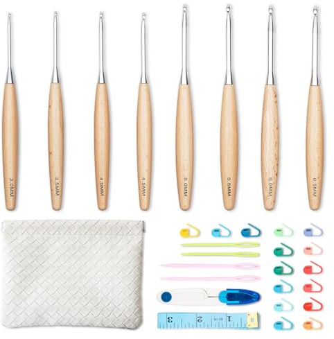 Ruidi Kit Crochet Tricot 8 tailles (3,0–6,5 mm), Kit Tricot Débutant Adulte Complet Avec Accessoires Crochet et Étui