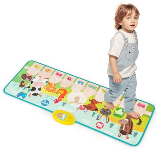 GOPLUS Musikmatta för barn från 1 år, pianopatta med 10 djurljud, 10 knappar och 10 låtar, babyleksak från 1 2 3 år, musikleksak småbarn, födelsedagspresent för pojkar och flickor