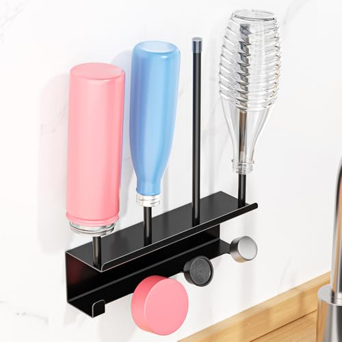 Flaschenhalter Wand, Abtropfgestell Flaschen, Metall Flaschen Abtropfständer, Flaschentrocknerständer, Tassenhalter Wand, Flaschenständer zum Abtropfen, Küchenständer für Bouteille Tassen (Schwarz)