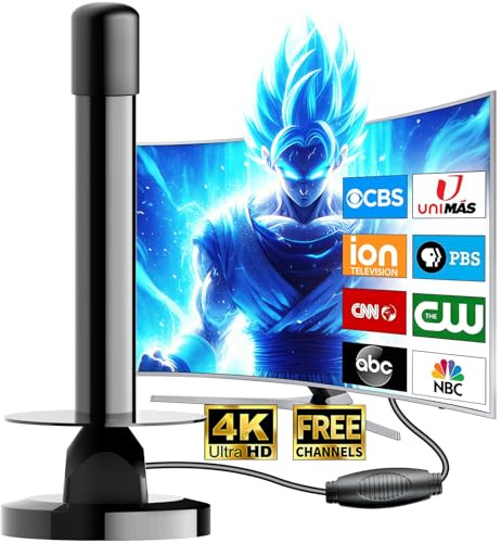 Antenne TV Intérieure TNT HD Amplificateur Signal Gain Élevé VHF/UHF Base Magnétique Réception 360° Compatible DVB-T2 Smart TV 4K Full HD 1080P Câble Coaxial 5m Anti-Interférences 4G/5G
