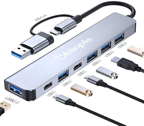 Oblinple Hub USB C 3.0 7 en 2 Multipuerto USB C Adaptador con 1USB 3.0/4* USB 2.0 Puertos Multi Ladron Tipo C Extensor para PC MacBook Air Pro Galaxy iPad(7 in 2) | Multiport - 4 puertos 2.0 USB C tipo C distribuidor puerto USB múltiple para PC MacBook Air Pro iPad etc