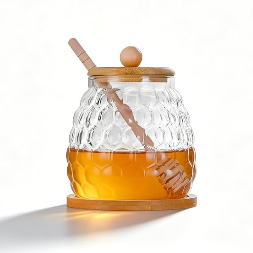 Yuedefly 350 ml Von glasige honigtönen mit einem holzstab und einer schüssel zum speichern und zuteilen Von honig (glaskäfer