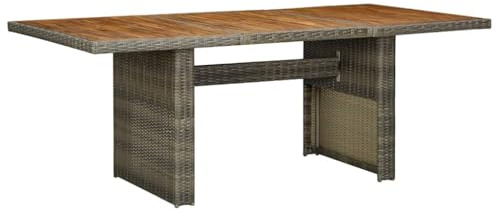 PUGYNBK Brown Acacia Wood Modern Garden Dining Table with Powder-Coated Steel Frame for Outdoor Patio and Balcony Use, 6-Piece Set for Family Gatherings