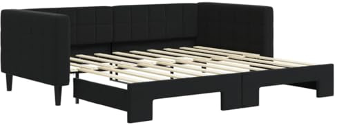 Mhdvray Ausziehbares Tagesbett Schwarz 90x190 cm Samtbezug Holz-Metall-Rahmen Modernes 2in1 Gästebett mit Rollrost für Wohn- und Schlafzimmer