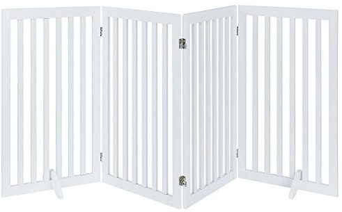 unipaws 36”H Free Standing Pet Gate for Dog Cat, Tall Wooden Dog Gates for Doorway, Stairs, Foldable Pet Fence for The House, Expandable Barrier, Indoor Use, White