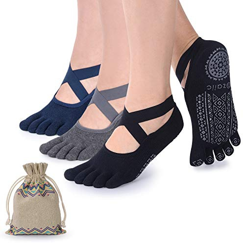 Ozaiic Yoga Socks for Women with Grips, Non-Slip Five Toe Socks for Pilates, Barre, Ballet, Fitness