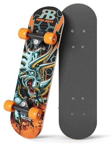 Rude Boyz 43 cm (17 tum) mikrokomplett skateboard | lönnträ | ABEC 7 lager | dubbel spark konkav däck | barn skateboard, idealisk småbarn cruiser skateboard åldrarna 2-5